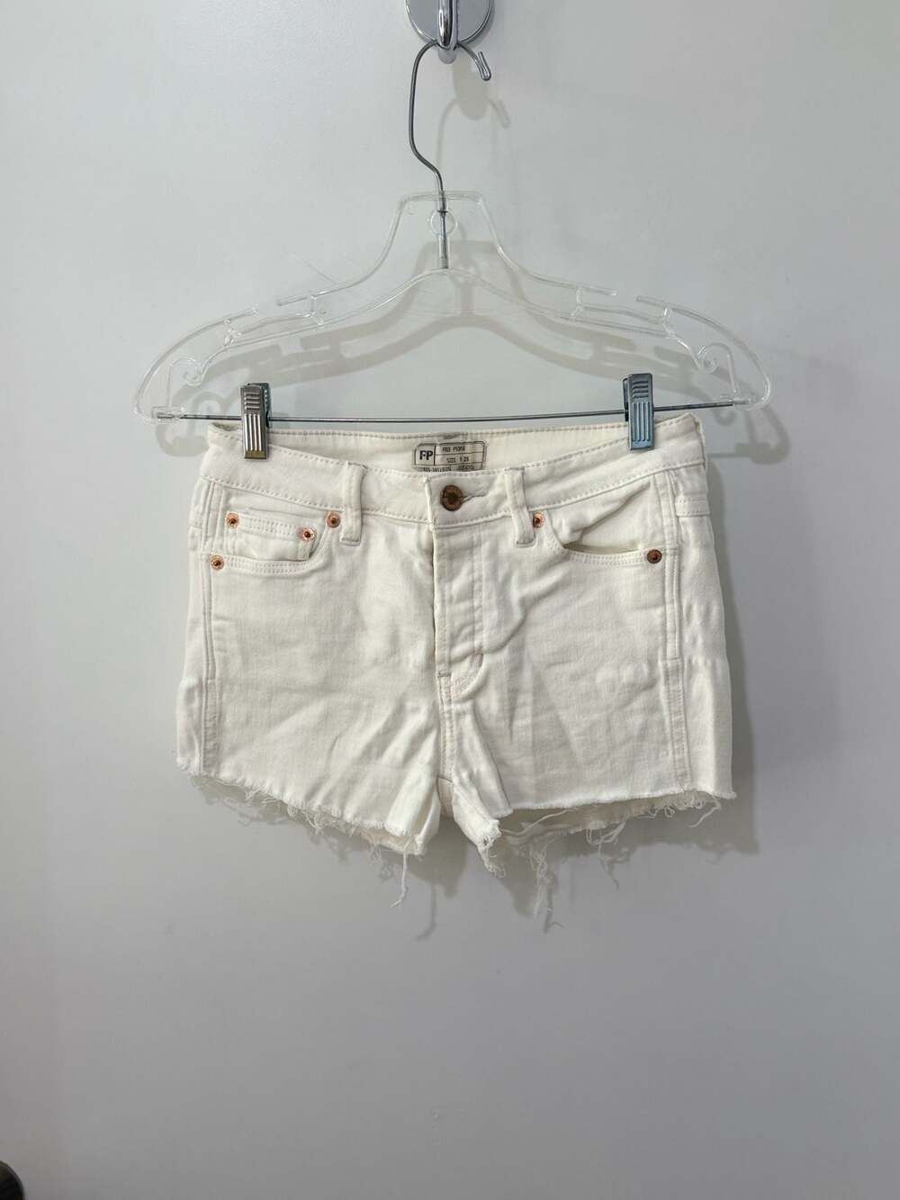 Free People We The Free White Denim Cut-Off Distressed Shorts